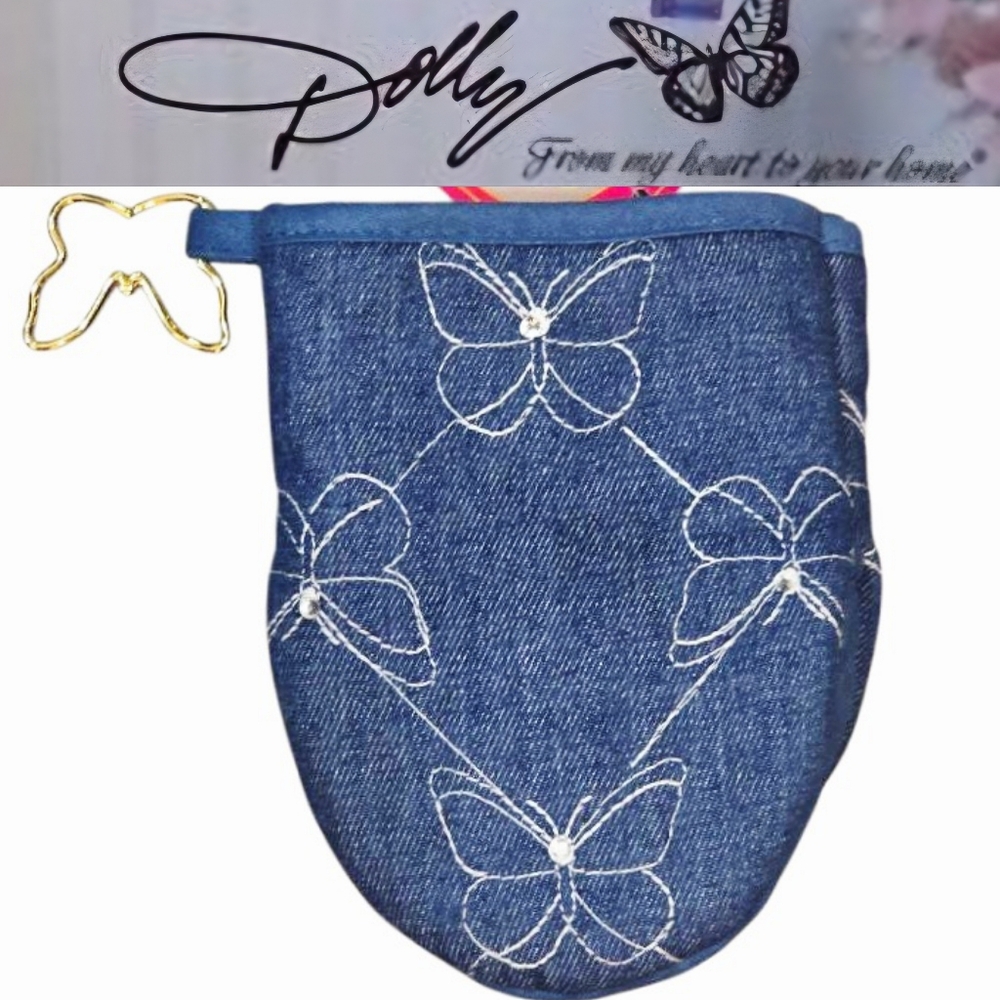 Dolly Parton Denim Crystal Butterfly Embroidered Oven Mit